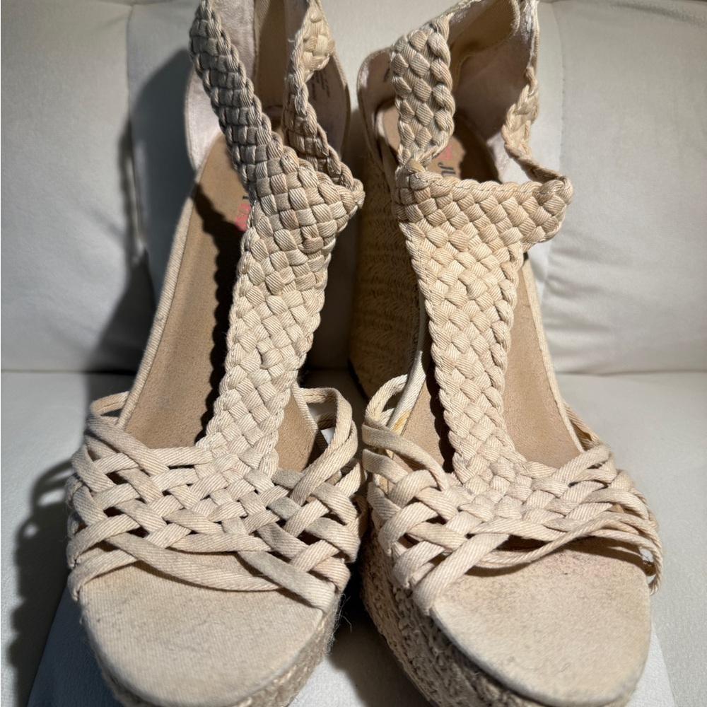 JustFab Cream Woven Espadrille Sandals